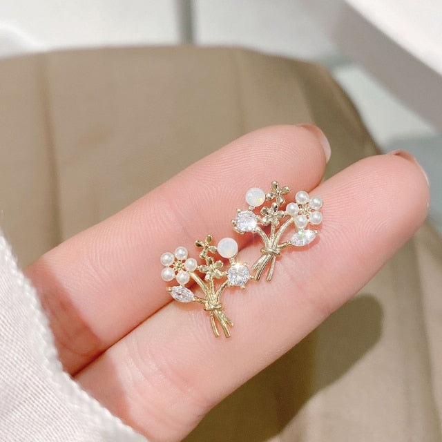 Delicate 14K Gold Plated CZ Drop and Stud Earrings