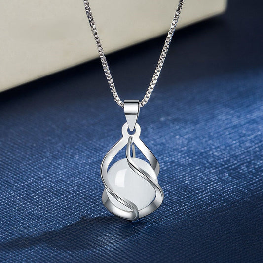 Sterling Silver Opal Water-Drop Pendant Necklace