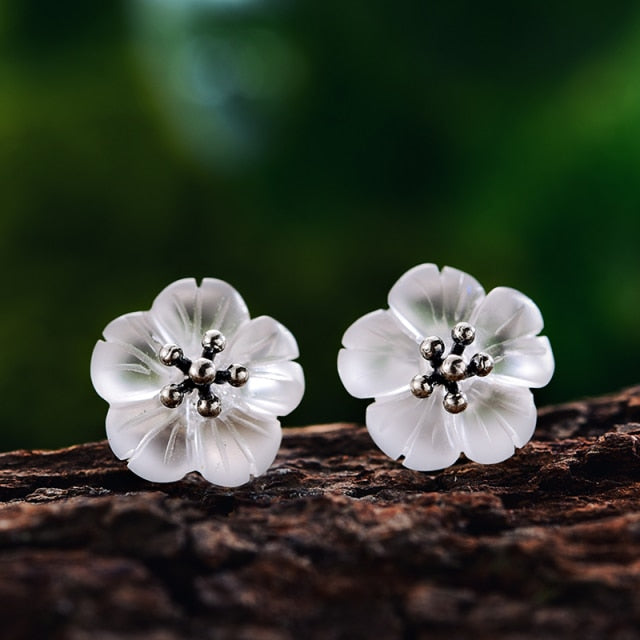 925 Sterling Silver Natural Crystal Earrings