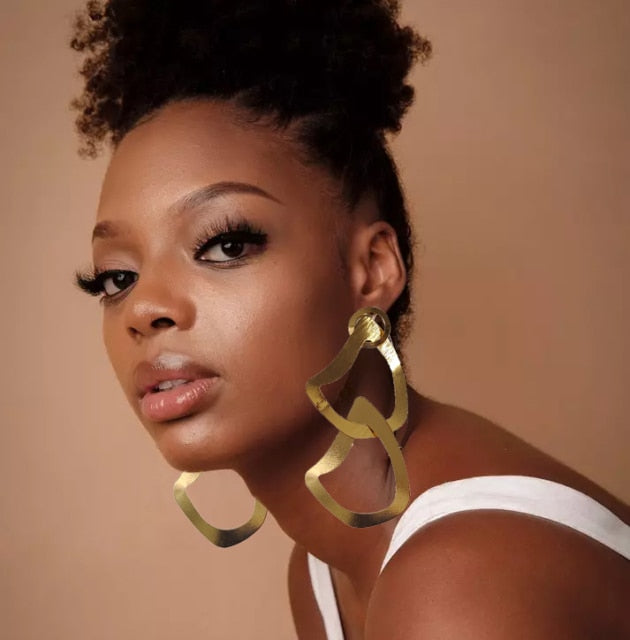 Trendy Gold Large Hoop Drop Earrings