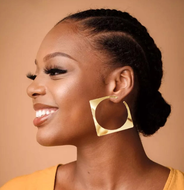 Trendy Gold Large Hoop Drop Earrings