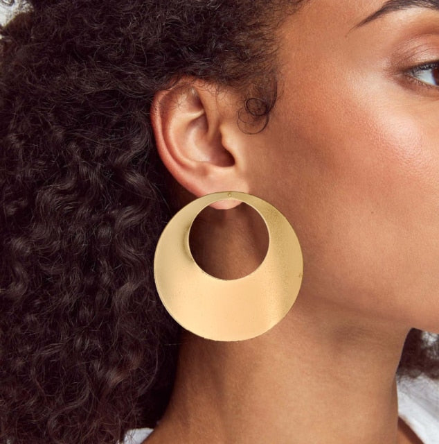 Trendy Gold Large Hoop Drop Earrings