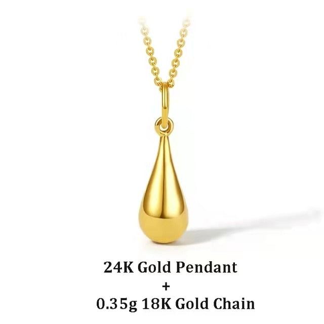 24K Gold Water Drop Pendant Necklace