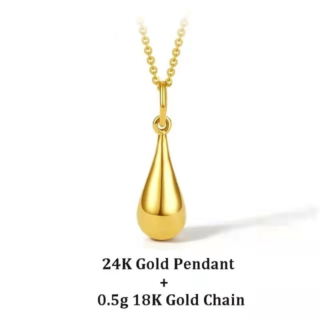 24K Gold Water Drop Pendant Necklace