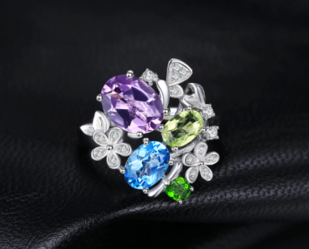 s925 Multi-Color Adjustable Cocktail Ring