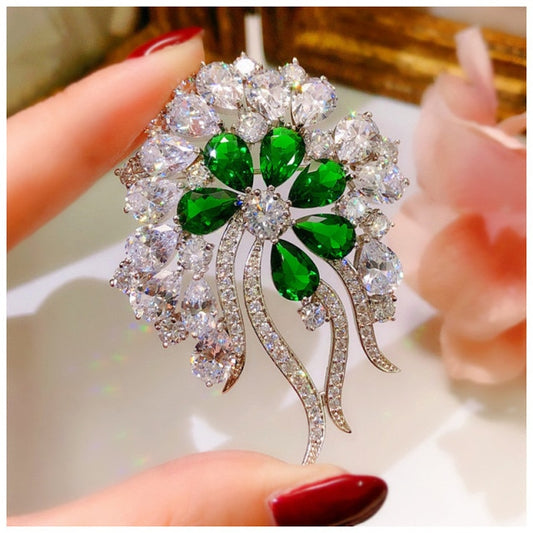 CZ Emerald Corsage Brooches